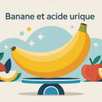 Illustration banane et acide urique sur balance alimentation