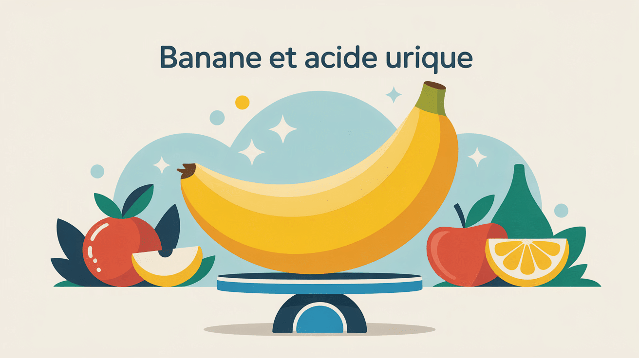 Illustration banane et acide urique sur balance alimentation