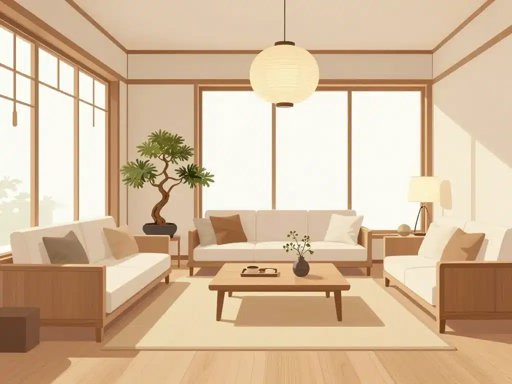 minimaliste japonais salon épuré bois plantes