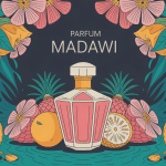 Illustration parfum Madawi flacon luxe fleurs orientales