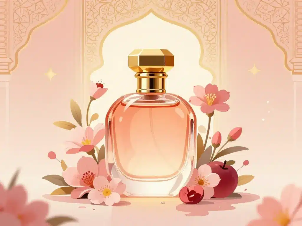 Editorial parfum Madawi flacon floral doré