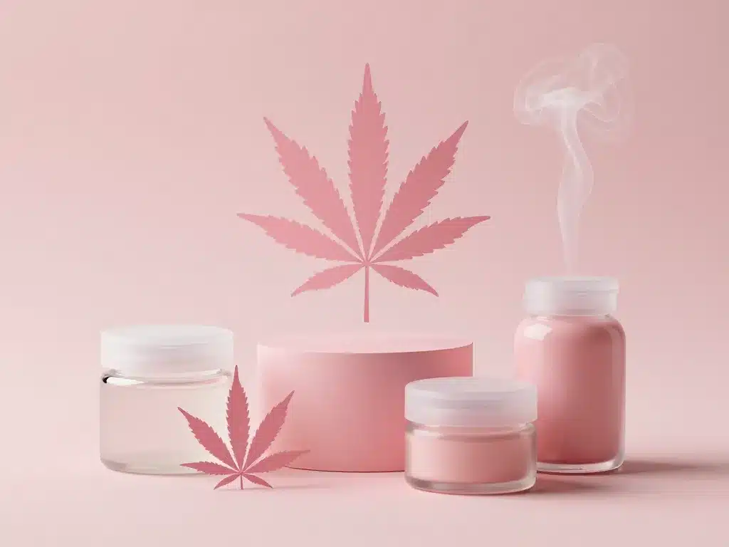 Scène produits cannabis Pink Venus feuille rose et ambiance détente
