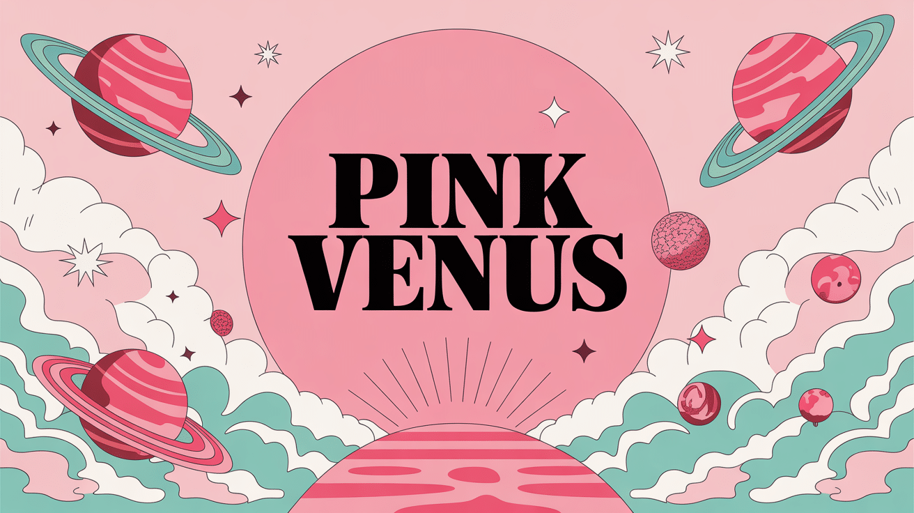 Illustration globale Pink Venus avec symboles célestes et touches de rose