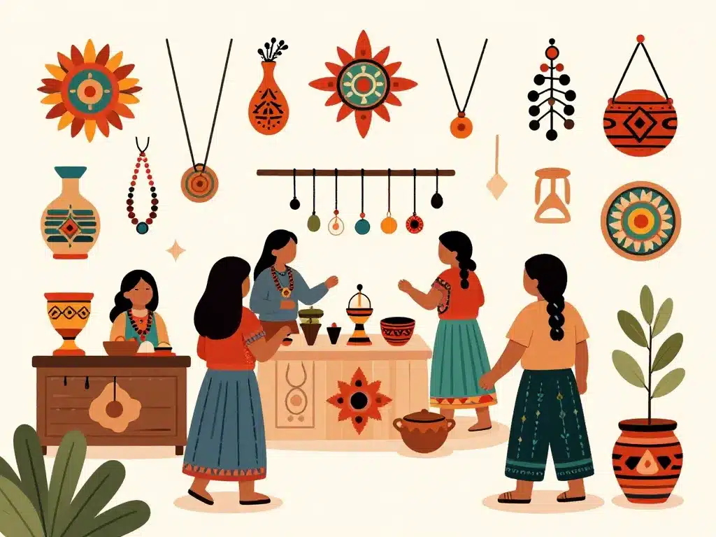 Scène marché artisanal Sachamama Store ambiance spirituelle