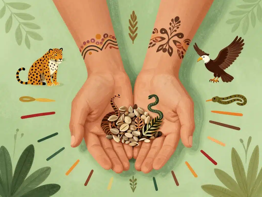 Main avec symboles naturels éthique Sachamama Store