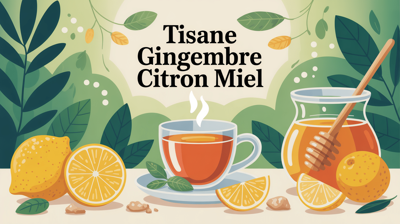 tisane gingembre citron miel bienfaits tasse ingrédients illustration