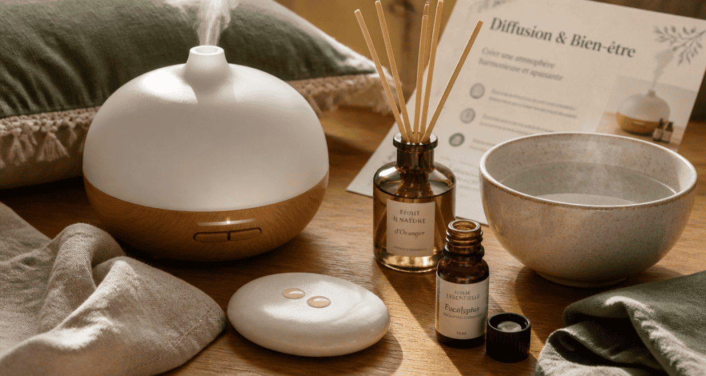 comment diffuser huile essentielle diffuseur galet rotin bol textile