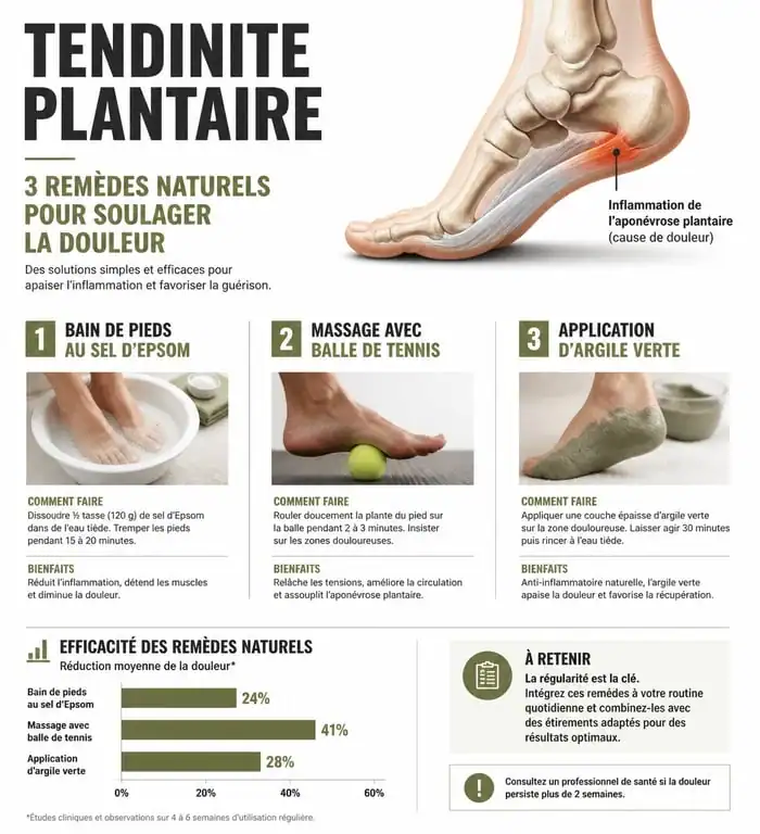 Infographie des remèdes naturels pour soulager une tendinite sous le pied