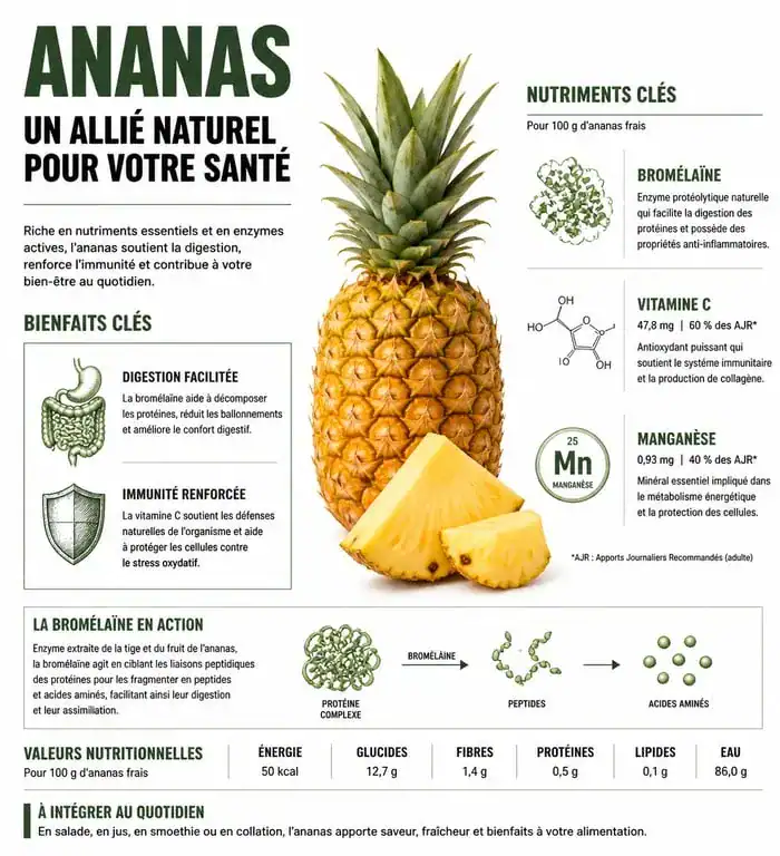 Infographie des 10 bienfaits de l'ananas pour la santé et la nutrition