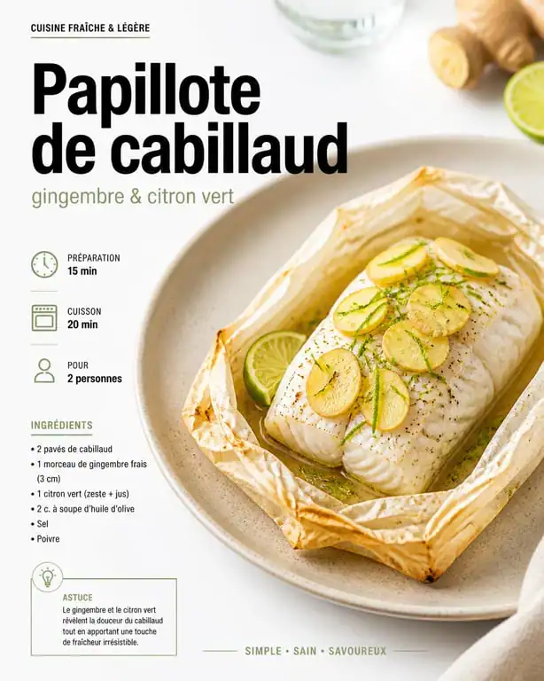 Recette pour maigrir le ventre : papillote de cabillaud au gingembre et citron vert