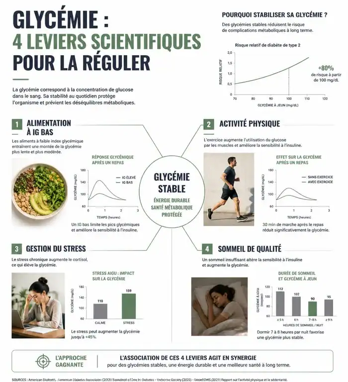 Infographie sur les conseils pour faire baisser la glycémie naturellement