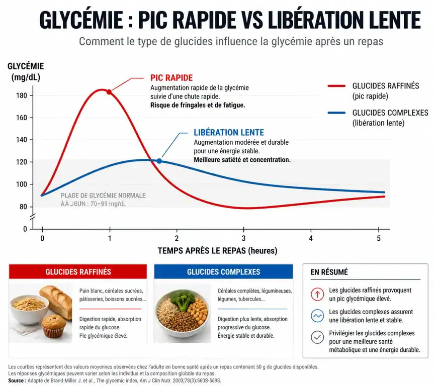 Infographie comparant l'index glycémique des aliments riches en glucides à éviter et leurs alternatives saines