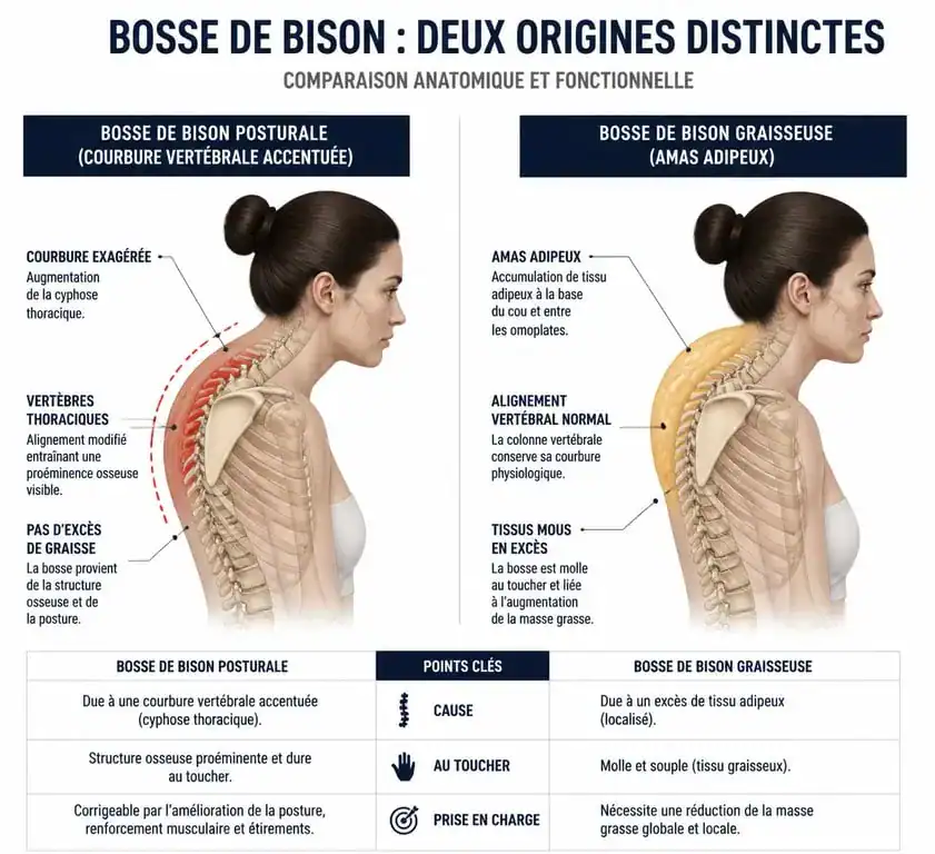 Schéma anatomique comparatif bosse de bison posturale et graisseuse