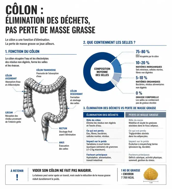 Infographie expliquant le lien entre nettoyage du côlon et perte de poids