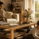 équilibre de vie femme ferme ordinateur enfant joue salon