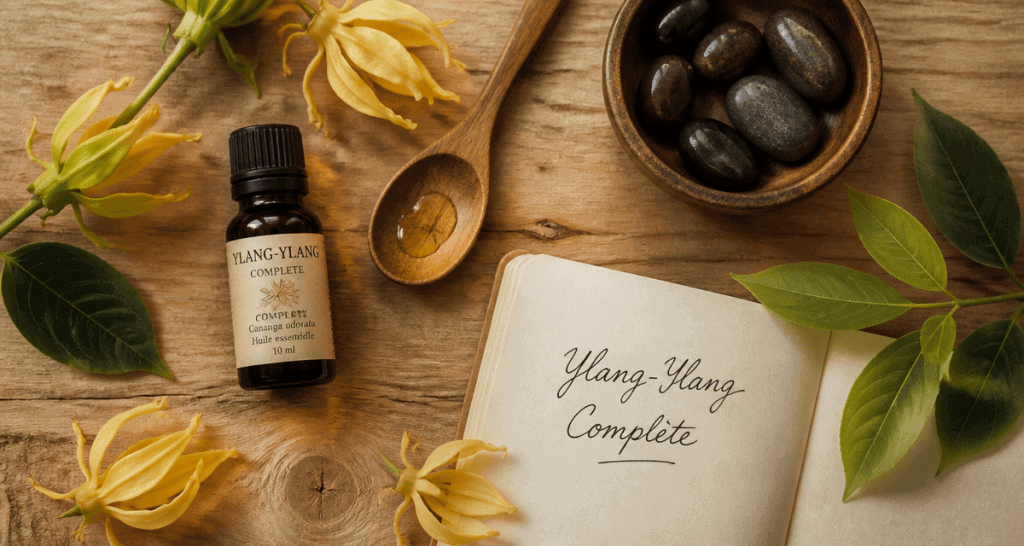 huile essentielle ylang ylang bienfaits flacon fleurs massage