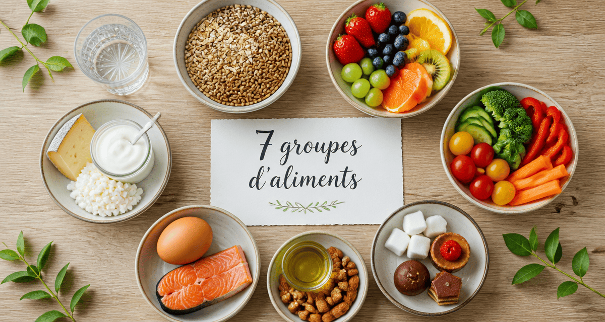 les 7 groupes d aliments tableau sur une table