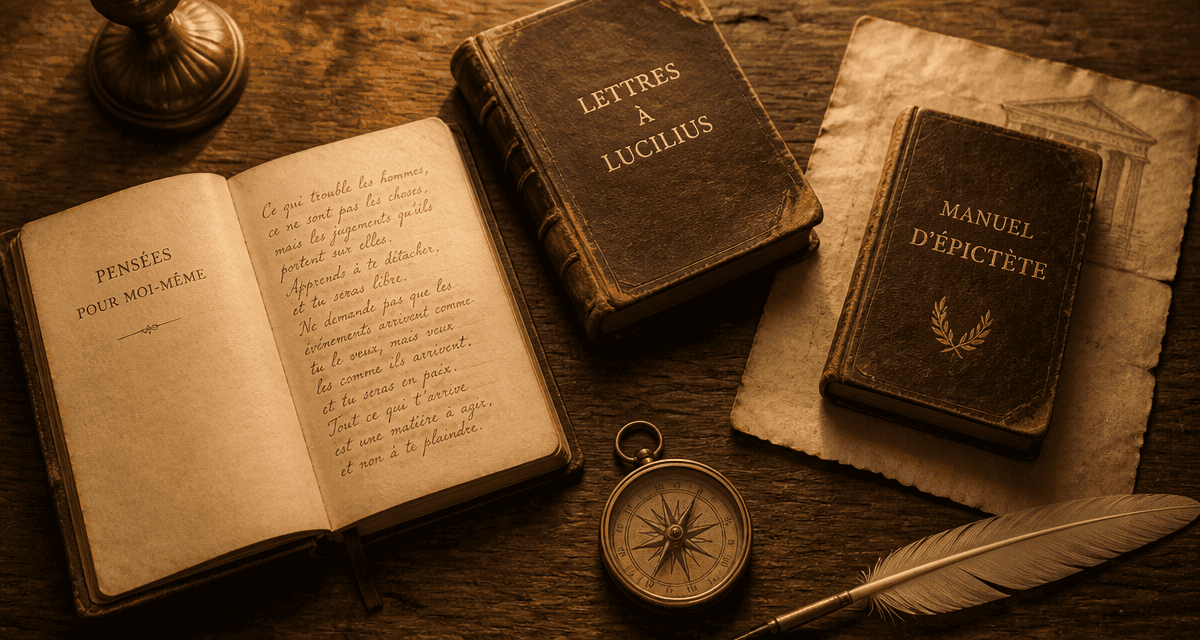 livre sur le stoicisme anciens et modernes sur table