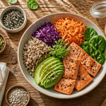 nourriture healthy Buddha bowl saumon quinoa légumes