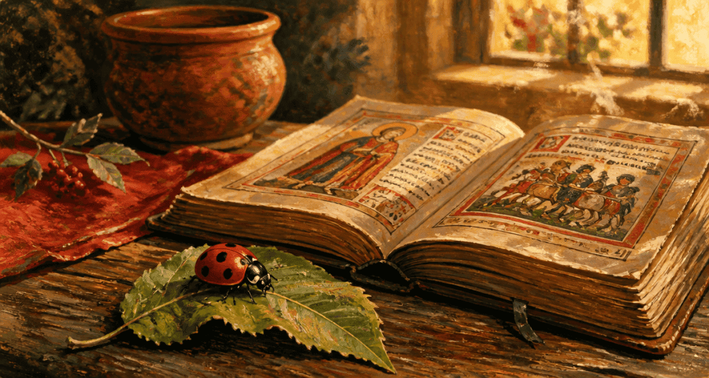 signification coccinelle sur feuille et livre