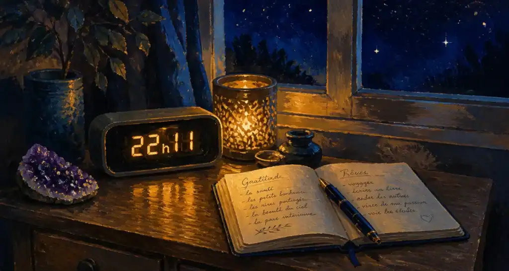 22h11 signification horloge améthyste nuit