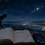 Alignement des planètes signification spirituelle 2025 : télescope et étoiles en nuit froide