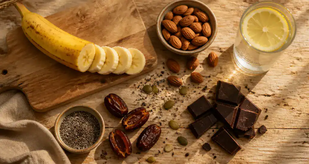 aliment qui donne de l energie rapidement banane amandes dattes chocolat graines