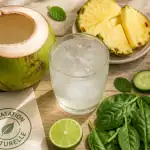 bienfait de l eau de coco verre noix de coco et fruits