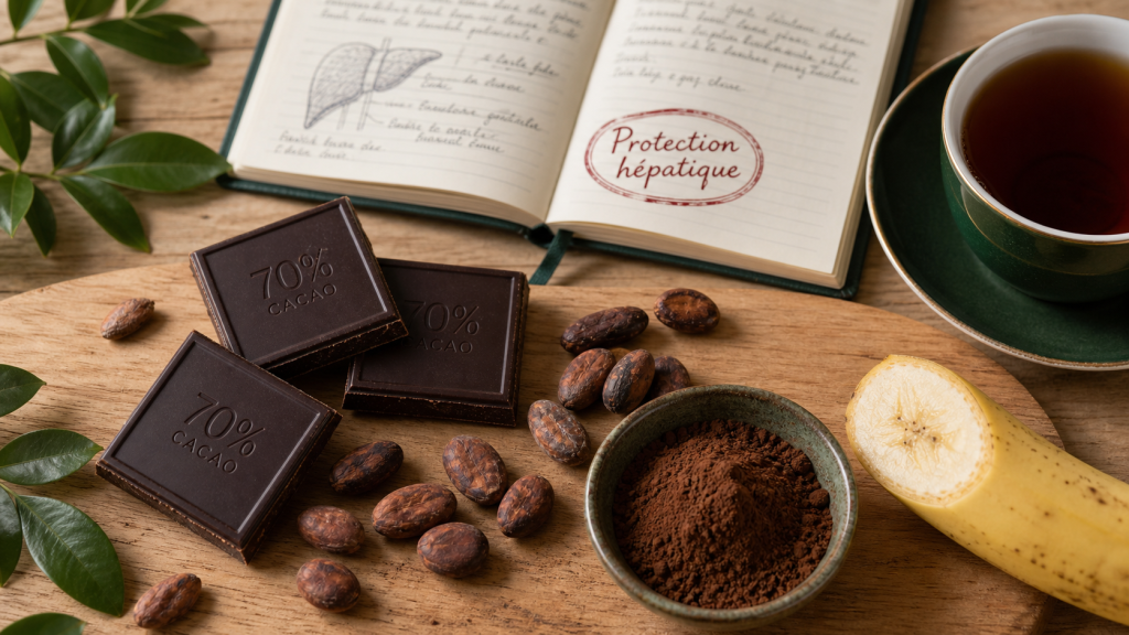 Carrés de chocolat noir 70% pour les bienfaits du chocolat noir sur le foie