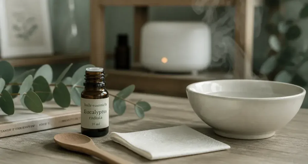 Comment utiliser l'huile essentielle d'eucalyptus radié : flacon, mouchoir et diffusion vapeur