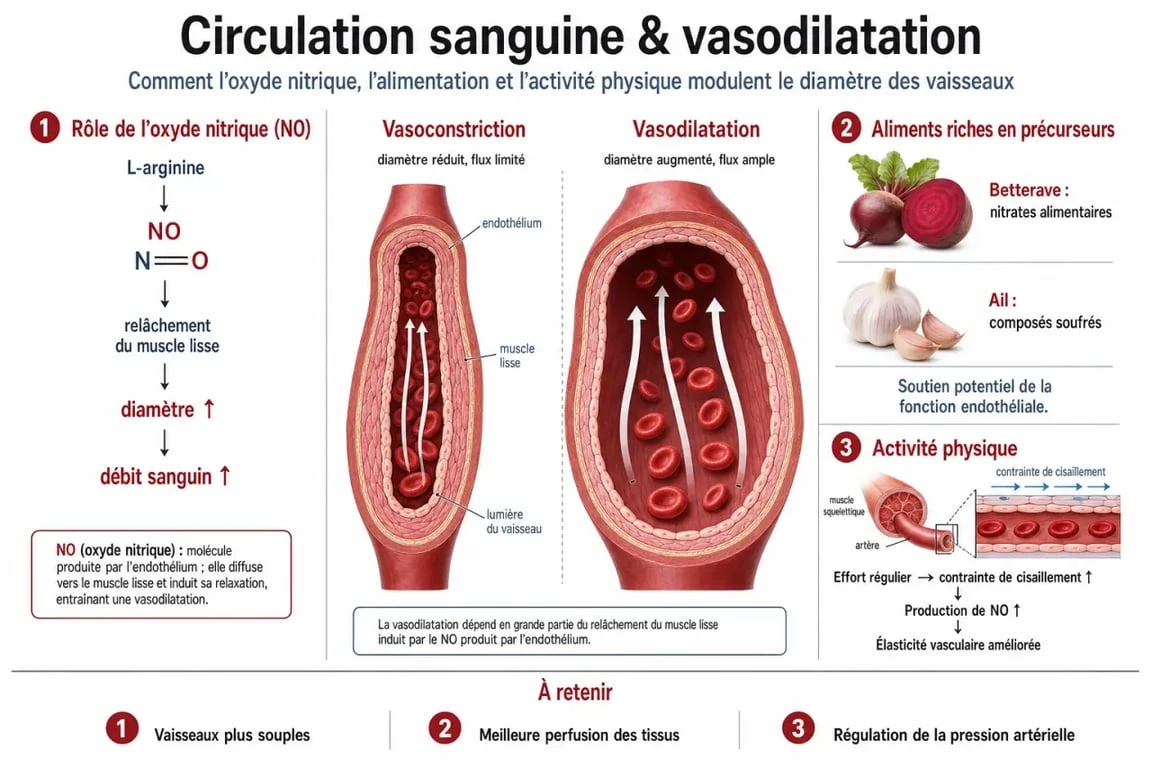 Infographie sur comment augmenter le flux sanguin naturellement et améliorer la santé cardiovasculaire