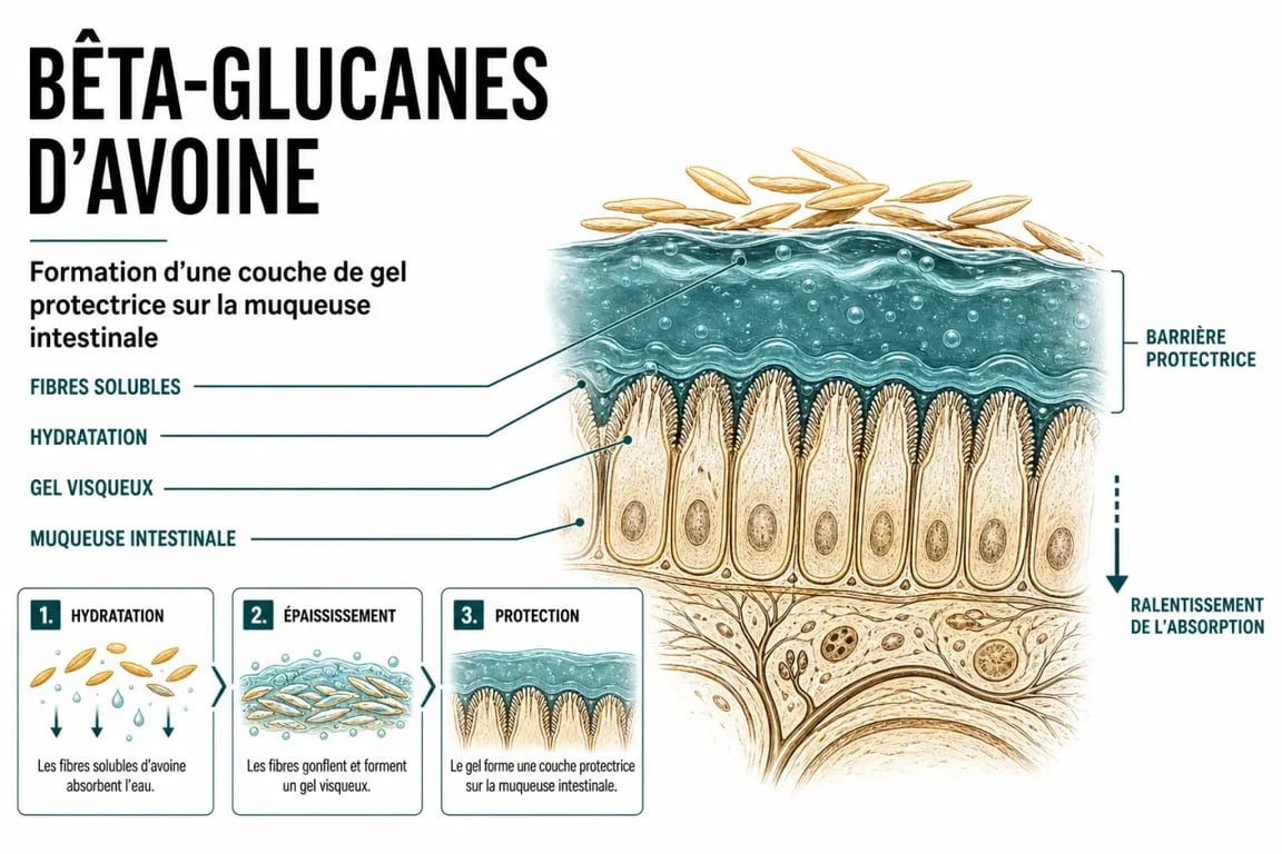 Infographie scientifique sur les bienfaits des flocons d'avoine et intestin irritable
