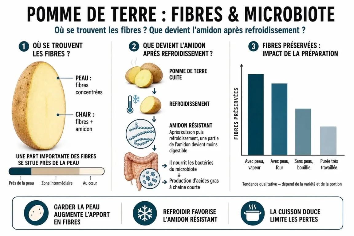 Infographie sur les fibres dans la pomme de terre et leurs bienfaits pour la santé digestive