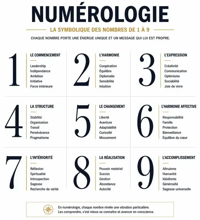 Tableau récapitulatif de la signification des nombres en numérologie de 1 à 9