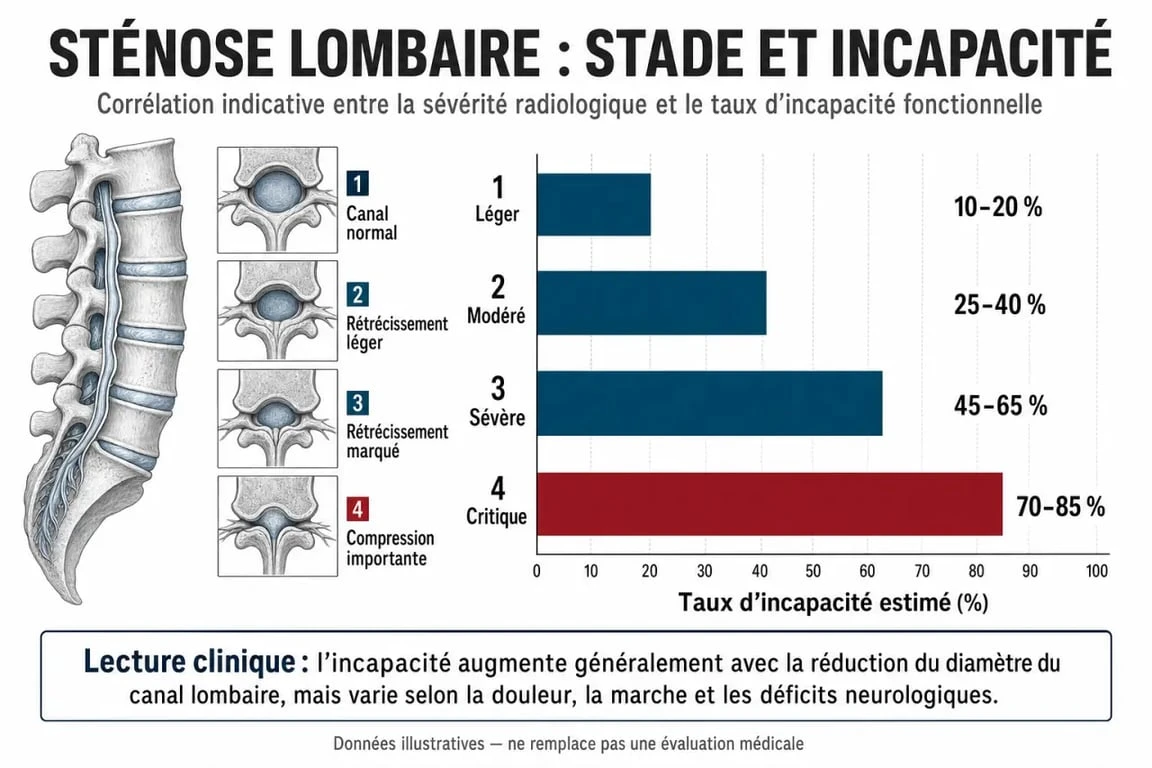 Tableau récapitulatif des taux d'incapacité liés à la sténose lombaire et invalidité