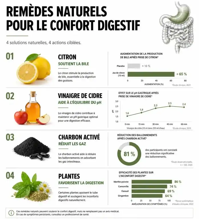 Infographie des remèdes de grand-mère pour nettoyer l'estomac naturellement