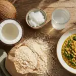 Les bienfaits de la noix coco sur une table en bois