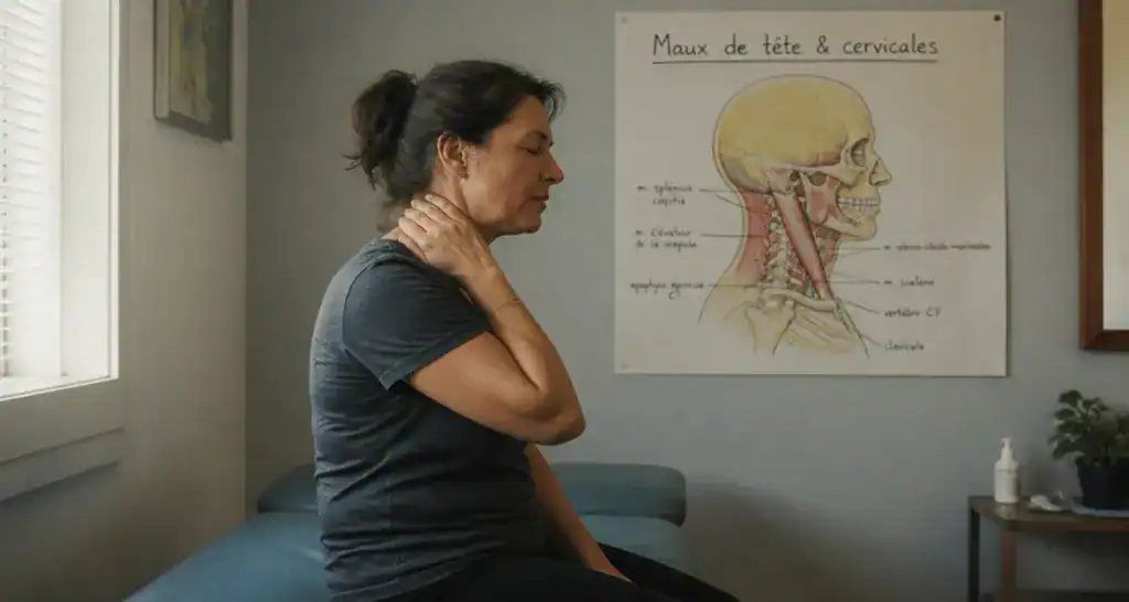 Maux de tete et cervicales femme masse nuque