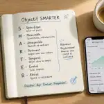 bureau avec carnet objectif smarter et outils de suivi