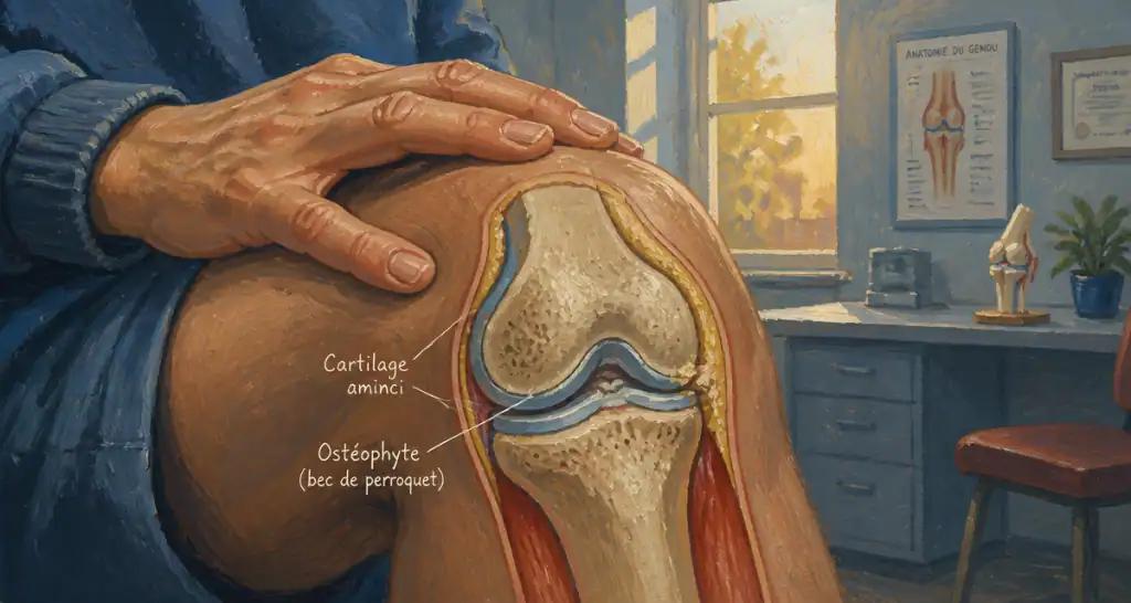 Osteophytose genou coupe articulation bec de perroquet