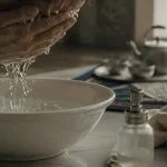 Petite ablution : mains lavant le visage au wudû’