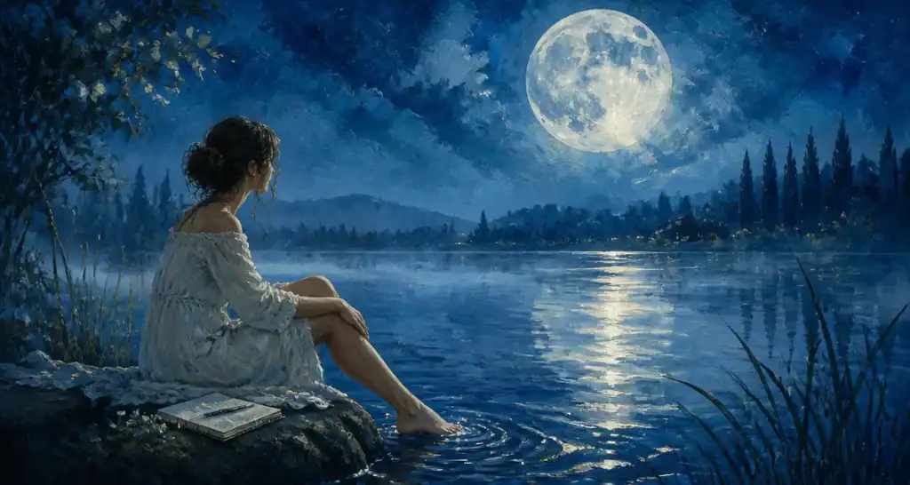 pleine lune en poisson femme lac carnet