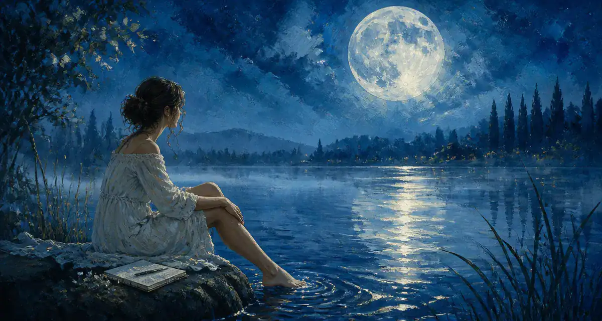 pleine lune en poisson femme lac carnet