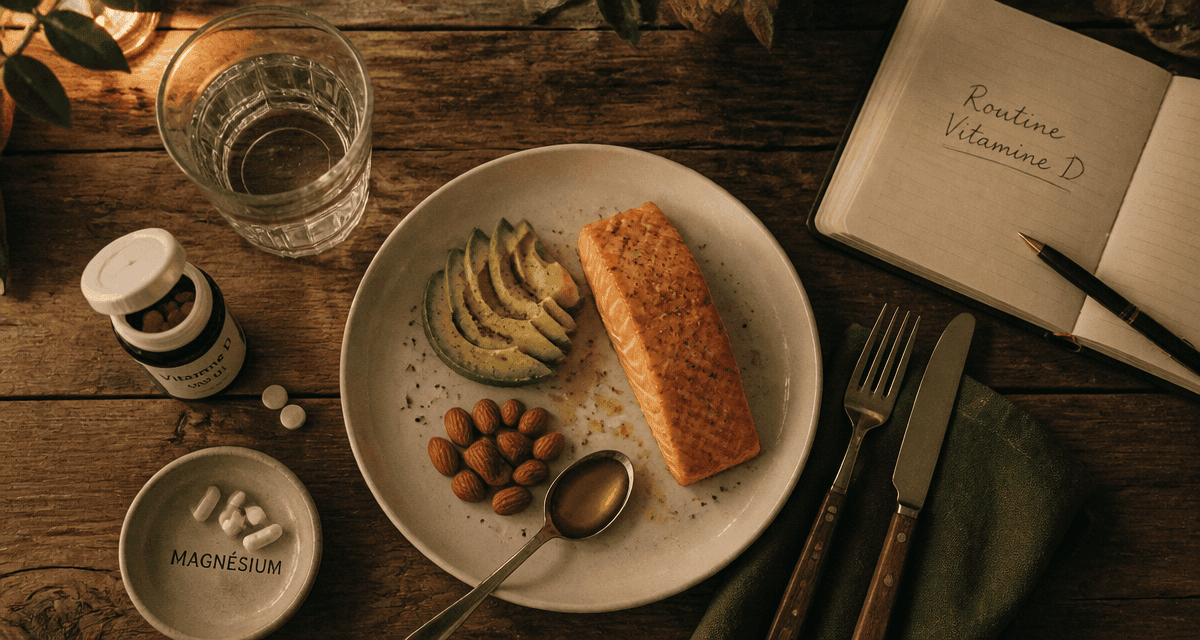 pourquoi prendre la vitamine d le soir, assiette saumon, compléments, dîner