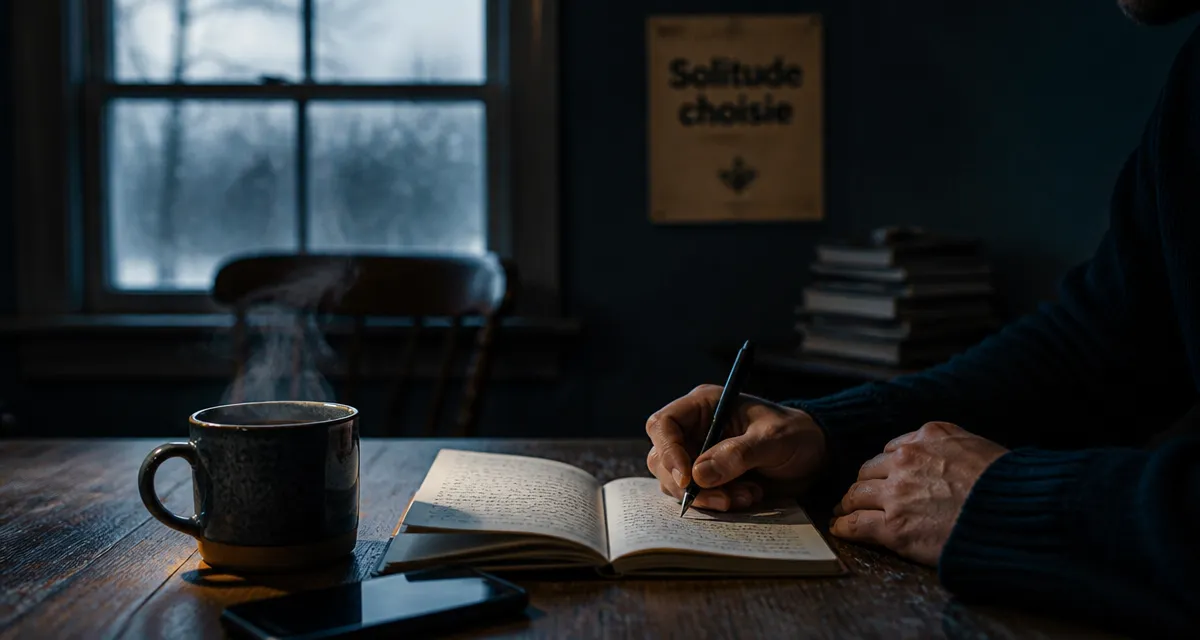 Préférer la solitude à une vie sociale : tasse, carnet, force intérieure, lumière d’hiver