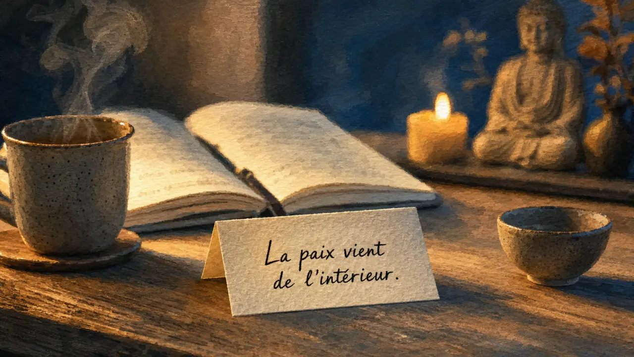 Citations bouddhisme : paix intérieure, carnet de méditation et thé