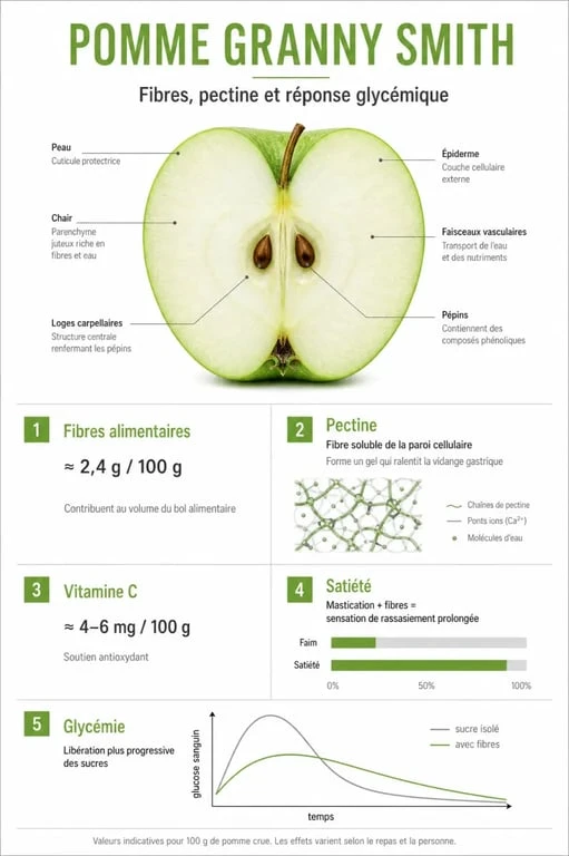 Infographie des bienfaits santé de la pomme verte Granny Smith