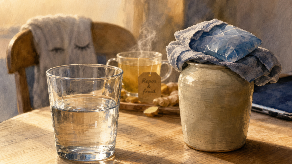Mal de tête : remède de grand-mère froid et tisane, compresse sur le front