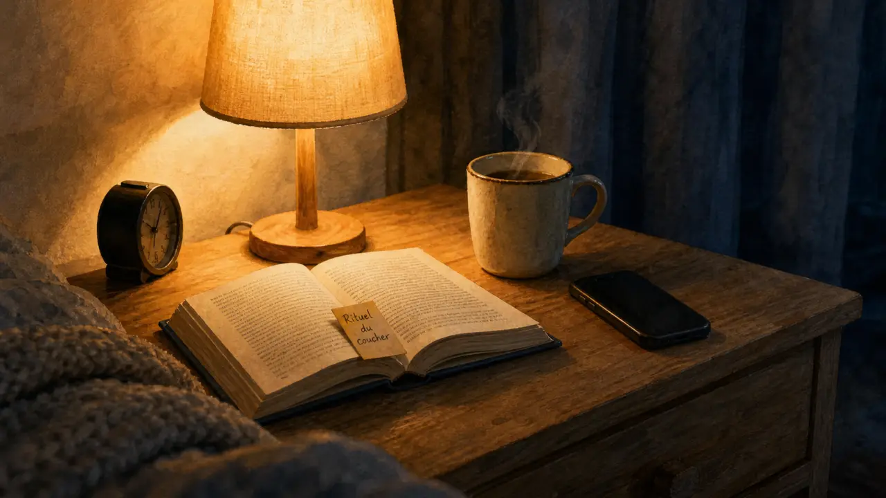 Mieux dormir: les bases — table de nuit avec rituel du coucher
