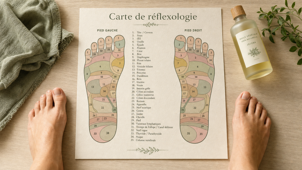 Reflexologie carte du pied : zones du pied gauche